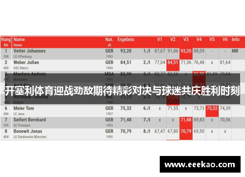 开塞利体育迎战劲敌期待精彩对决与球迷共庆胜利时刻